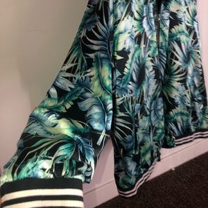 Green Leaf Print Bomber